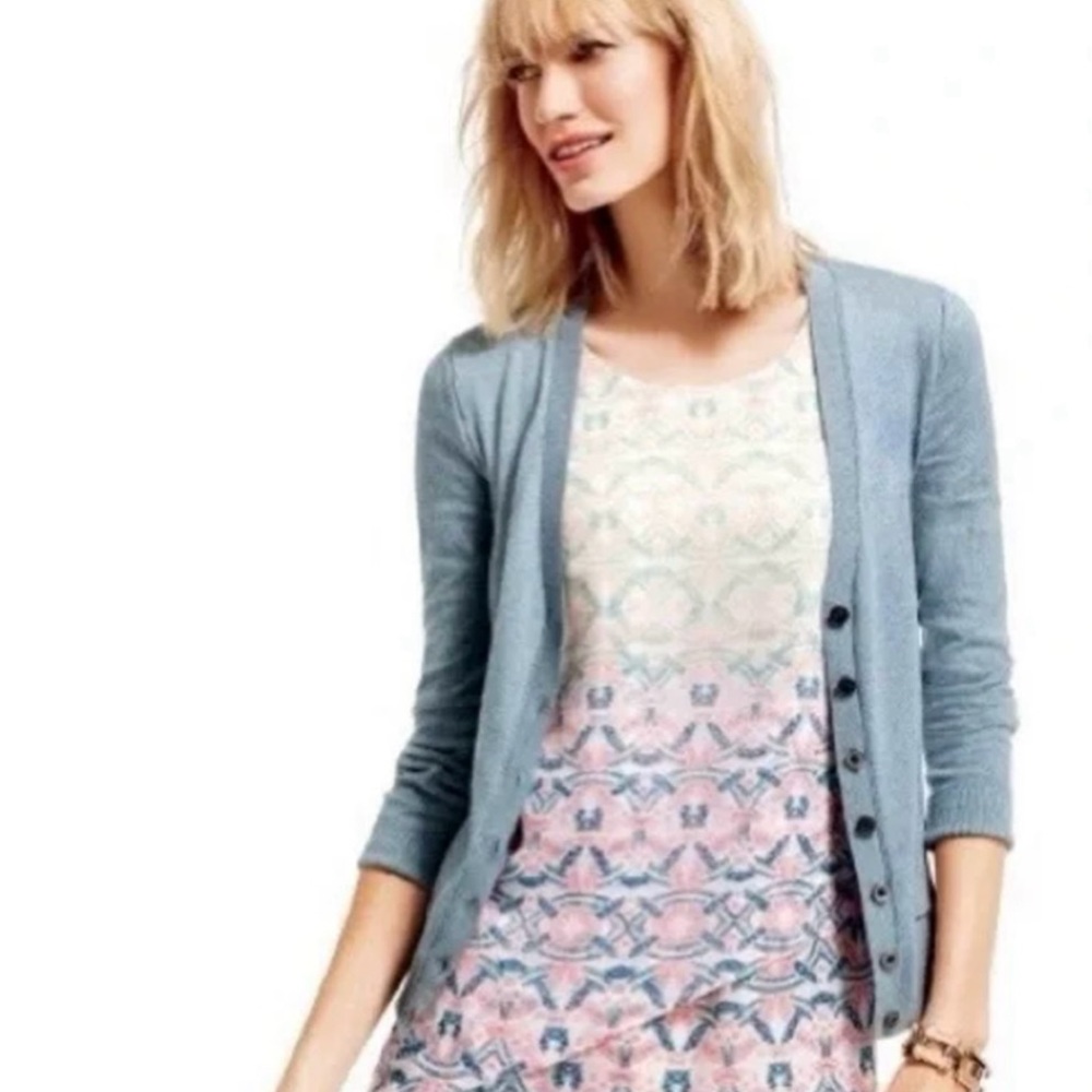 CAbi EUC Billie Blue Breeze Cardigan Style 190 Marbled Blue Gray w Subtle Green
